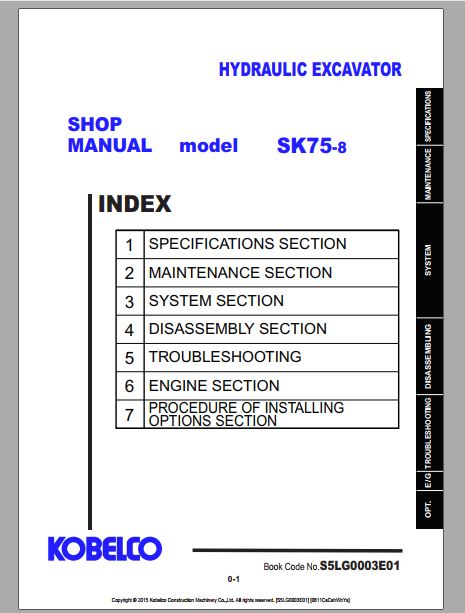 MANUAL DE SERVIÇOS DE OFICINA PDF ESCAVADEIRA SK75-8 - KOBELCO