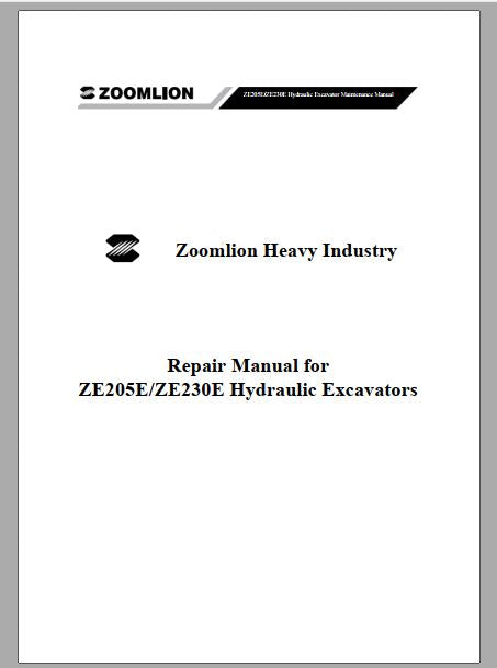 MANUAL DE SERVIÇOS DE OFICINA PDF ESCAVADEIRA ZE205E, ZE230E - ZOOMLION