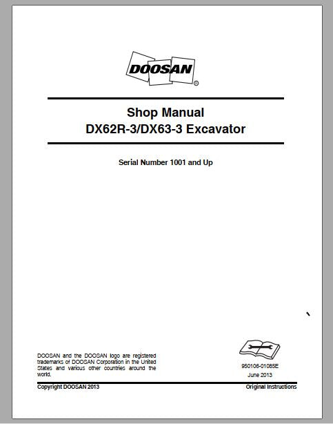 MANUAL DE SERVIÇOS DE OFICINA PDF ESCAVADEIRAS DX62R-3 DX63-3 - DOOSAN