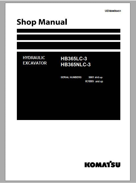 MANUAL DE SERVIÇOS DE OFICINA PDF ESCAVADEIRAS HB365LC-3, HB365NLC-3 - KOMATSU
