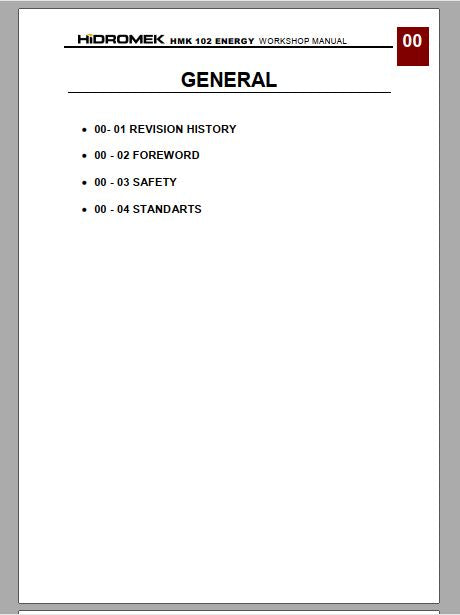 MANUAL DE SERVIÇOS DE OFICINA PDF RETROESCAVADEIRA HMK 102 ENERGY - HIDROMEK