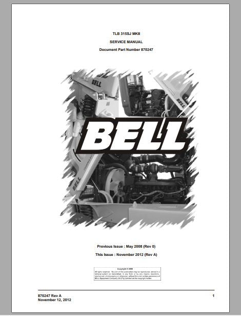 MANUAL DE SERVIÇOS DE OFICINA PDF RETROESCAVADEIRA TLB 315SJ MKII - BELL
