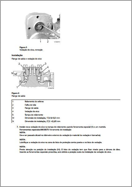 Corte do flange de saída da caixa Volvo 2HL290 com as dimensões de instalação de 17,6 mm e 27,5 mm da vedação do eixo