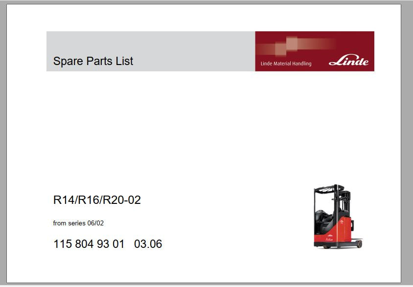 CATALOGO DE PEÇAS PDF EMPILHADEIRA R14 R16 R20-02 - LINDE