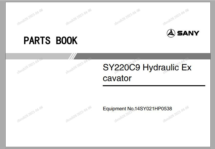 CATALOGO DE PEÇAS PDF ESCAVADEIRA HIDRÁULICA SY220C9 - SANY