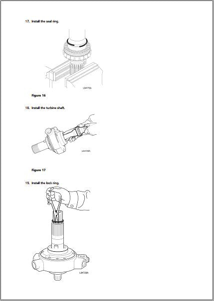 Instalação do anel de vedação, encaixe do eixo da turbina e travamento com alicate de anel elástico no pé do conversor de torque da Volvo HTE305