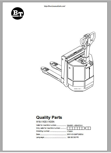 CATALOGO DE PEÇAS PDF PALETEIRAS W18 W20 W20N - BT