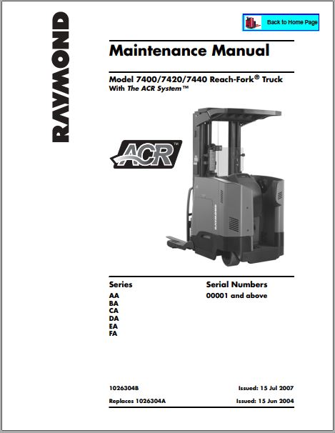 MANUAL DE MANUTENÇÃO PDF EMPILHADEIRA 7400 7420 7440 - RAYMOND