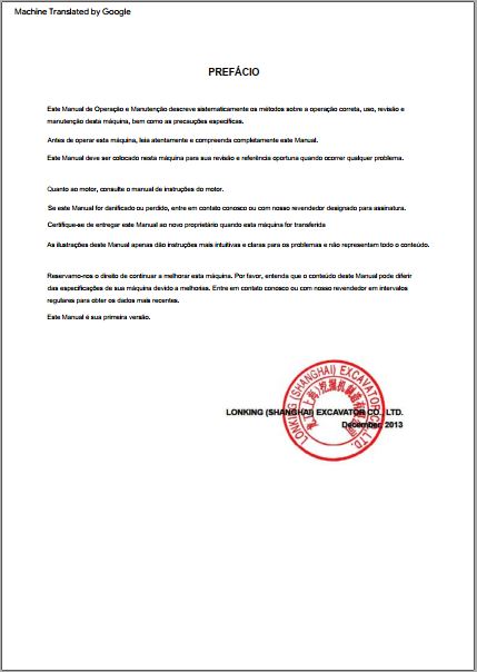 MANUAL DE OPERAÇÃO E MANUTENÇÃO PDF ESCAVADEIRA CDM6150 - LONKING