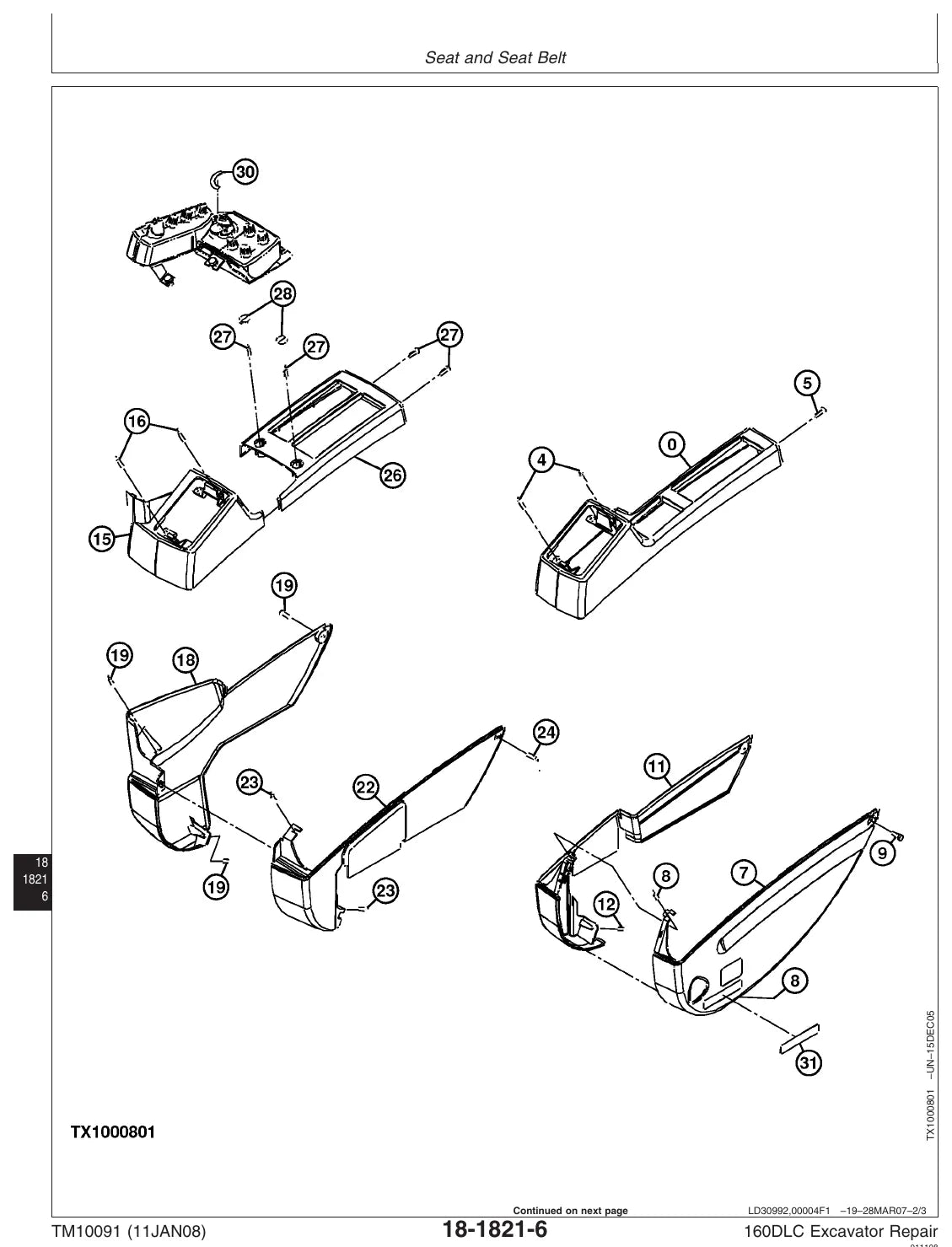 Manual de Serviço John Deere 160DLC — tabela/esquema técnico (página interna do PDF)