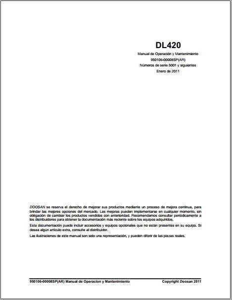 MANUAL DE OPERAÇÃO E MANUTENÇÃO PDF PÁ CARREGADEIRA DL420 - DOOSAN