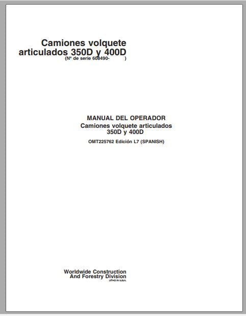 MANUAL DO OPERADOR PDF CAMINHÕES ARTUCILADOS 350D 400D - JOHN DEERE