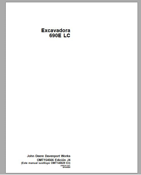 MANUAL DO OPERADOR PDF ESCAVADEIRA 690E LC - JOHN DEERE