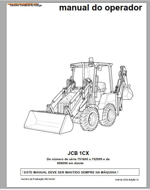 MANUAL DO OPERADOR PDF RETROESCAVADEIRA 1CX - JCB