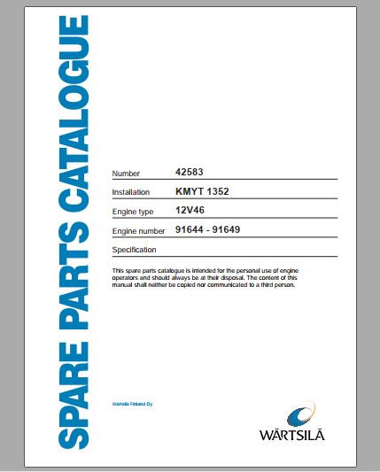CATALOGO DE PEÇAS PDF MOTOR 12V46 - WARTSILA