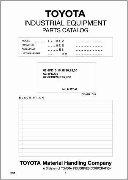 CATÁLOGO DE PEÇAS INDUSTRIAL EQUIPAMENT TOYOTA NO.G125-8