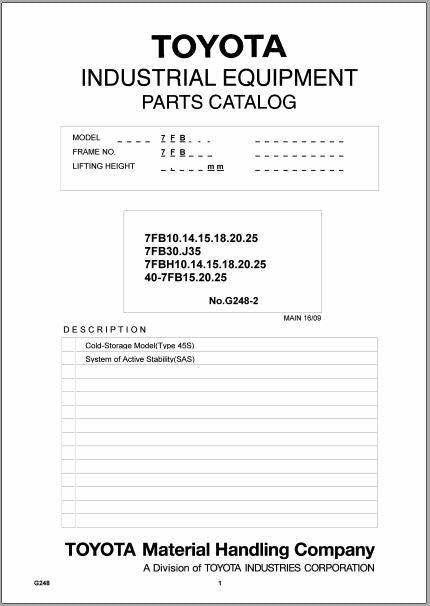 CATALOGO DE PEÇAS TOYOTA 7FB30J35 INDUSTRIAL EQUIPMENT