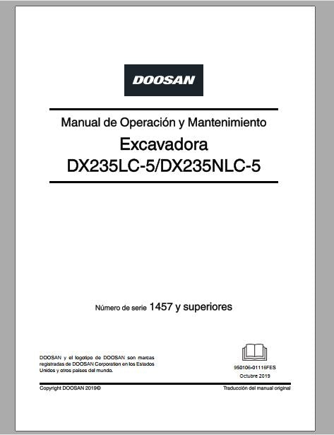 manual de operação DX235-5 doosan excavadora