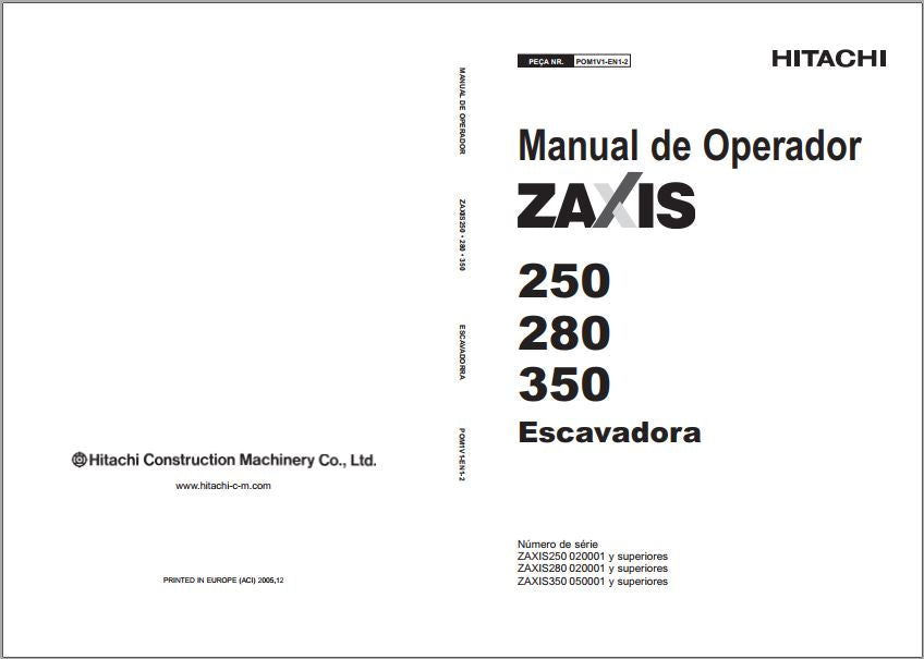 MANUAL DE OPERAÇÃO HITACHI ZAXIS 250 280 350