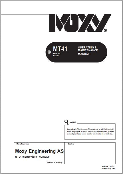 MANUAL DE OPERAÇÃO MOXY MT41