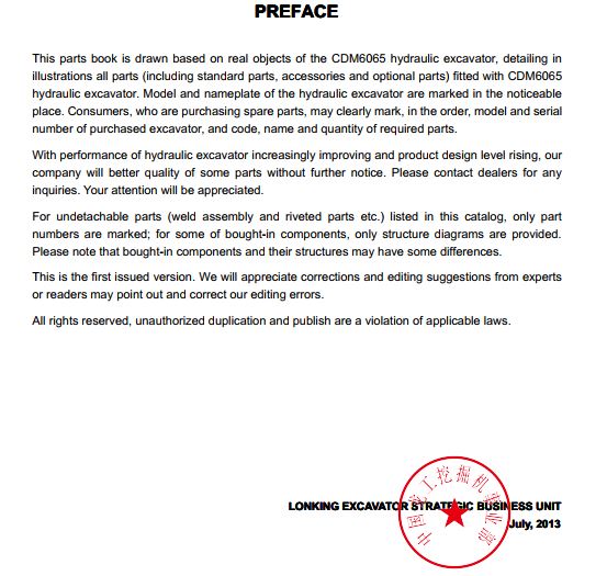 CATALOGO DE PEÇAS PDF ESCAVADEIRA CDM6065 - LONKING