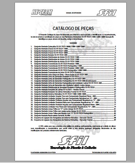 CATALOGO DE PEÇAS PDF PLANTADEIRAS SS HY-TECH 10000-11000-12000-13000 - SFIL