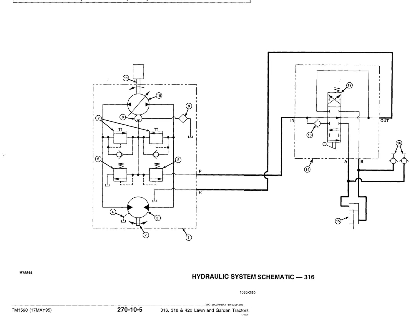 Manual de Serviço John Deere 316 · 318 · 420 — figura de reparo (página interna do PDF)