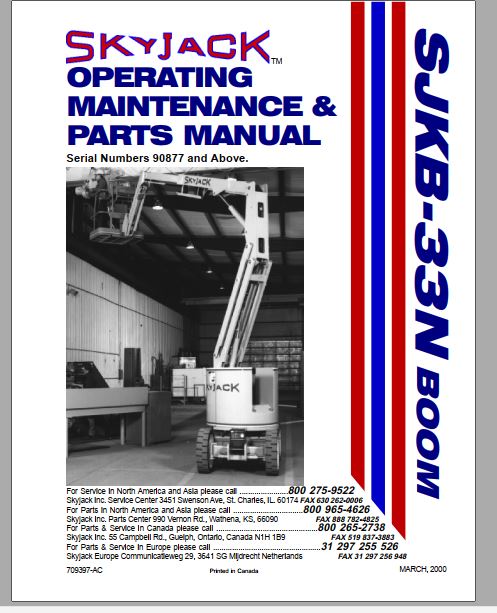MANUAL DE MANUTENÇÃO E PEÇAS PDF ELEVADOR DE LANÇA SJKB-33N - SKYJACK