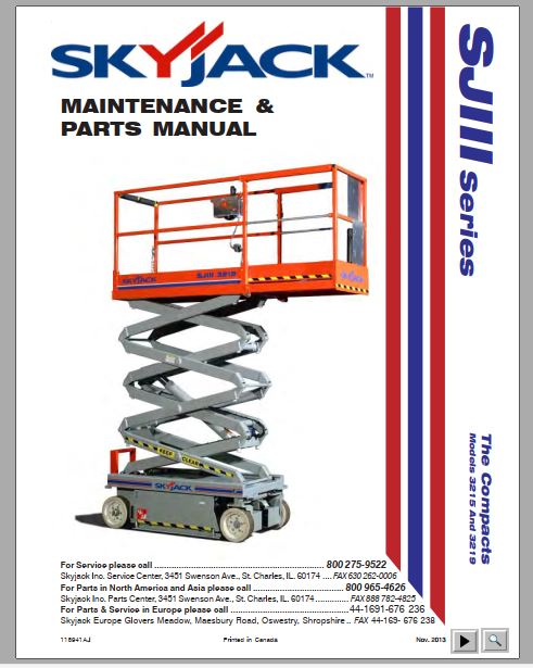 MANUAL DE MANUTENÇÃO E PEÇAS PDF ELEVADOR DE TESOURA SJIII 3215, SJ 3219 - SKYJACK
