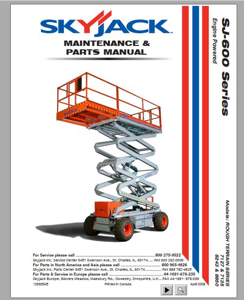 MANUAL DE MANUTENÇÃO E PEÇAS PDF ELEVADOR TESOURA SJ-600 SERIES - SKYJACK