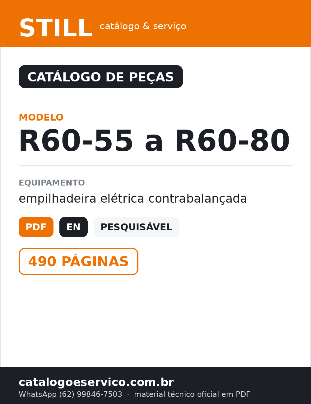 Catálogo de Peças STILL R60-55 a R60-80 — Empilhadeira elétrica contrabalançada (Inglês)