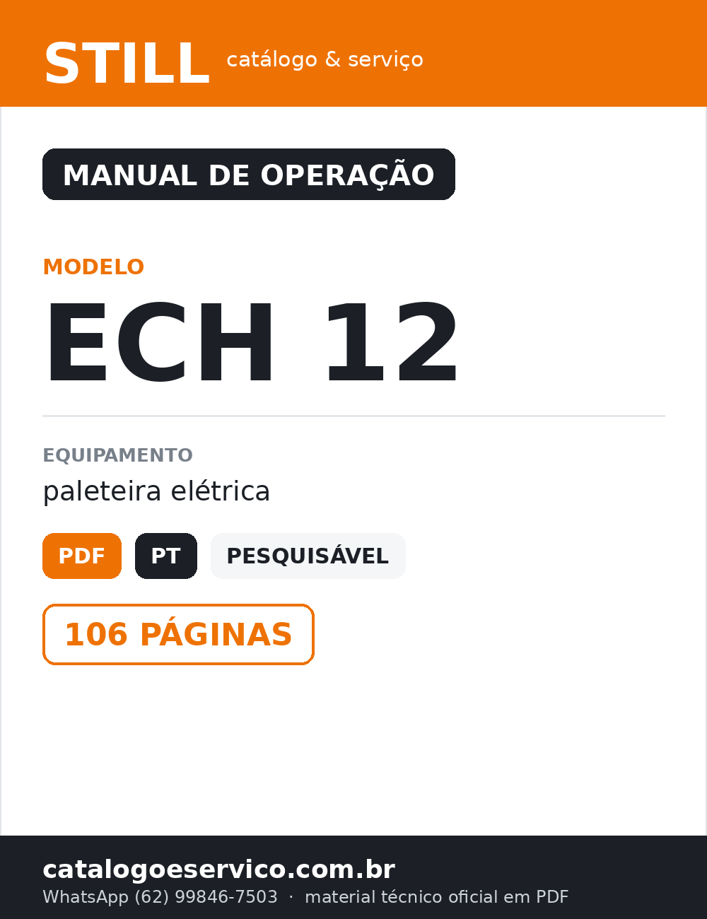 Manual de Operação STILL ECH 12 — Paleteira elétrica