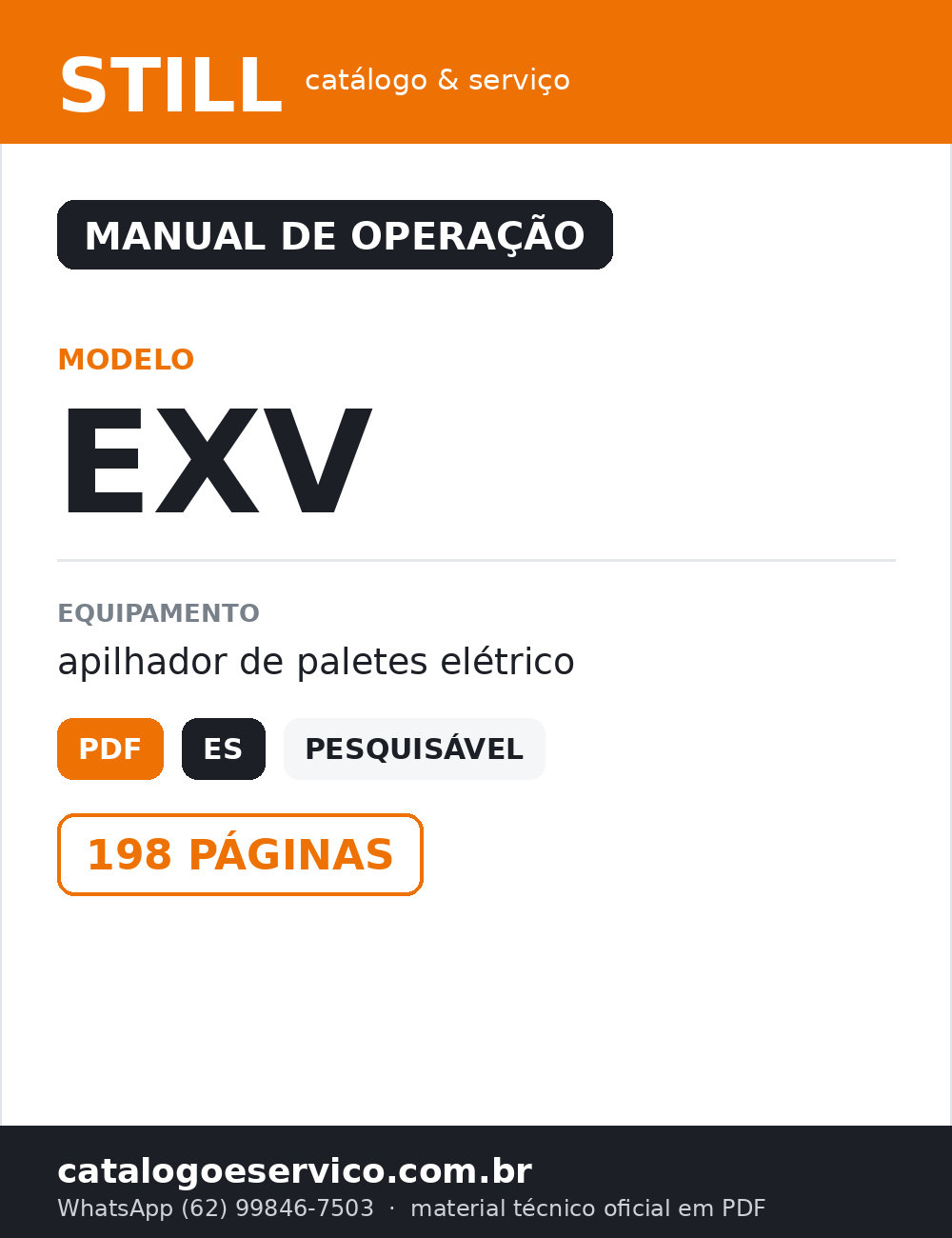 Manual de Operação STILL EXV — Apilhador de paletes elétrico (Espanhol)