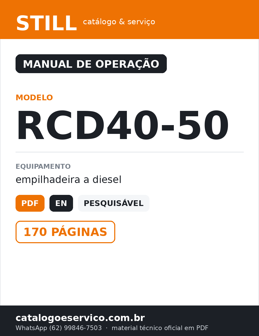 Manual de Operação STILL RCD40-50 — Empilhadeira a diesel (Inglês)