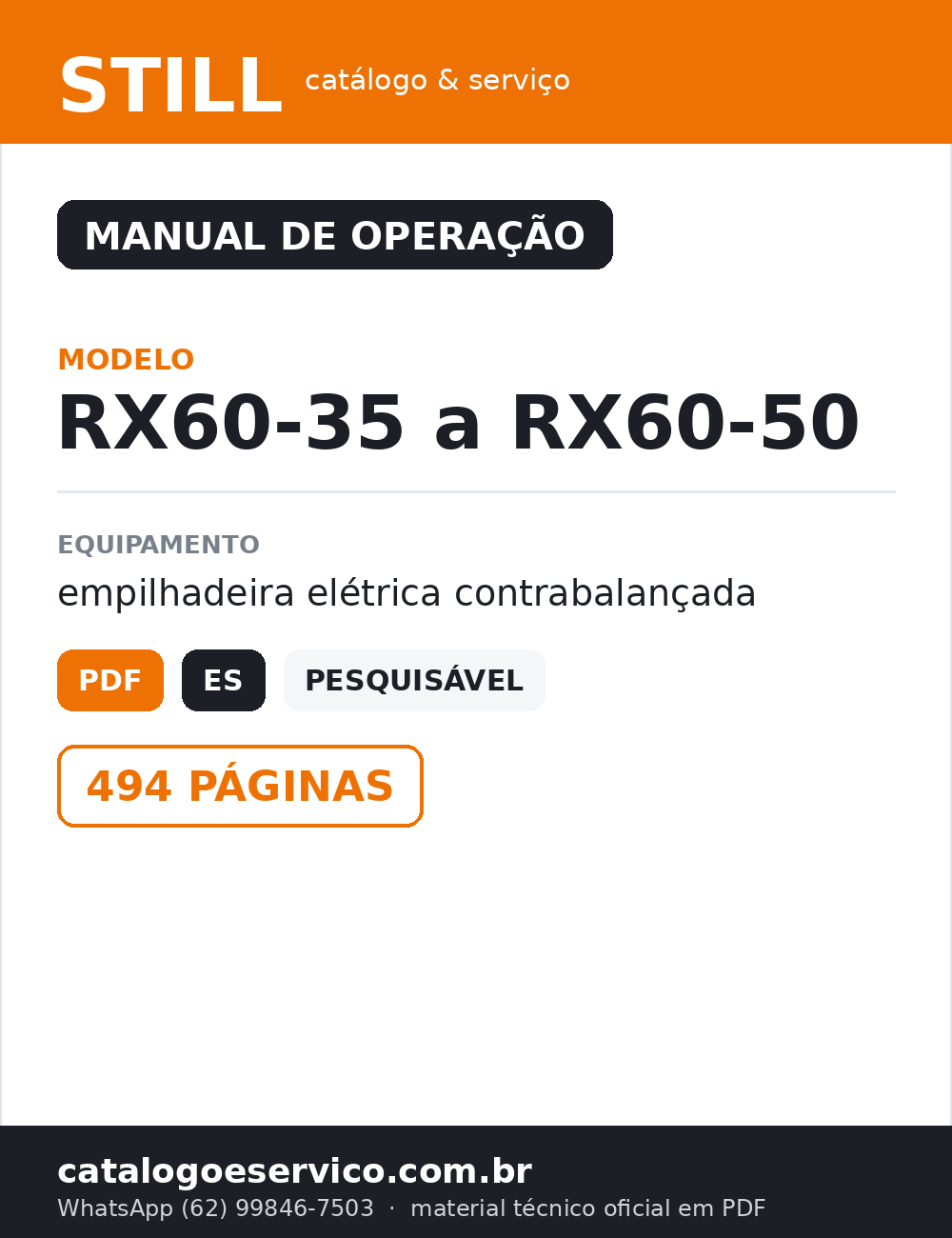 Manual de Operação STILL RX60-35 a RX60-50 — Empilhadeira elétrica contrabalançada (Espanhol)