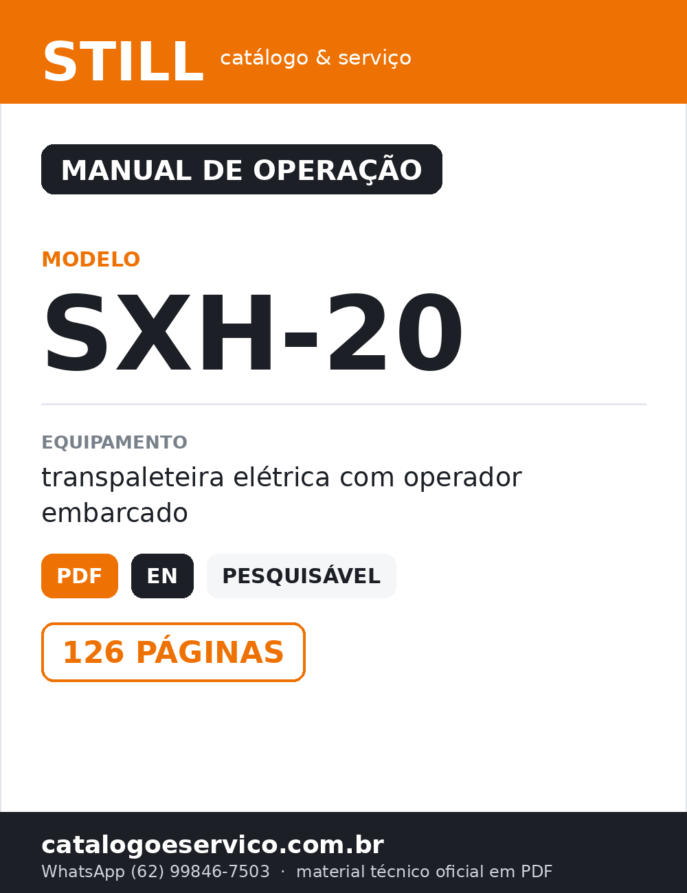 Manual de Operação STILL SXH-20 — Transpaleteira elétrica com operador embarcado (Inglês)
