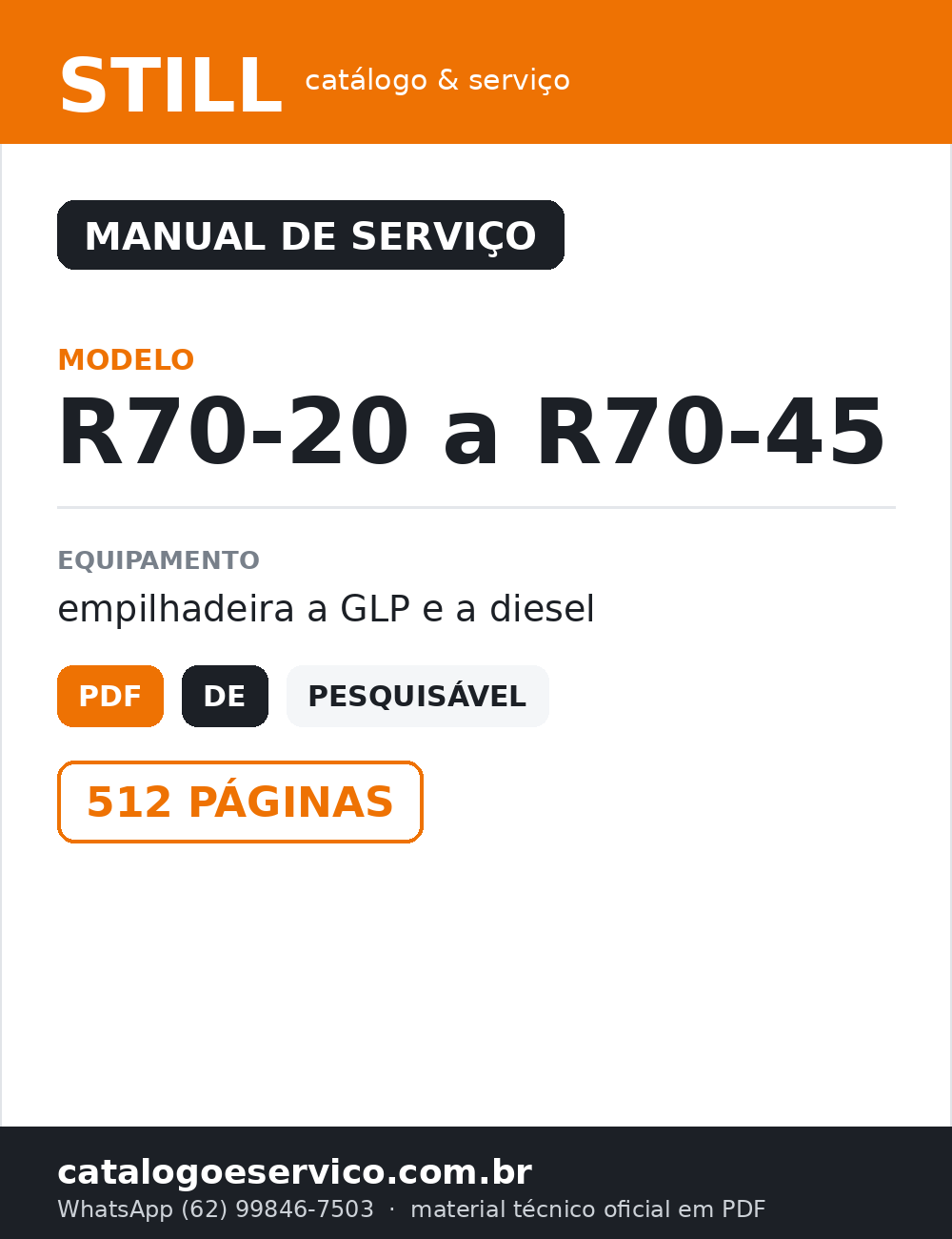 Manual de Serviço STILL R70-20 a R70-45 — Empilhadeira a GLP e a diesel (Alemão)