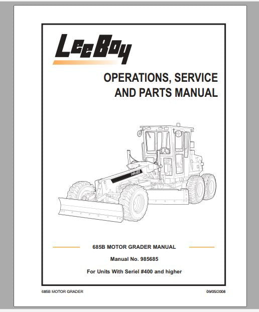 MANUAL DE SERVIÇOS E CATALOGO DE PEÇAS PDF MOTONIVELADORA 685B - LEEBOY