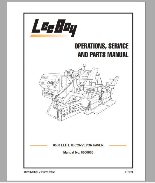 MANUAL DE SERVIÇOS E CATALOGO DE PEÇAS PDF PAVIMENTADORA 8500 ELITE III - LEEBOY