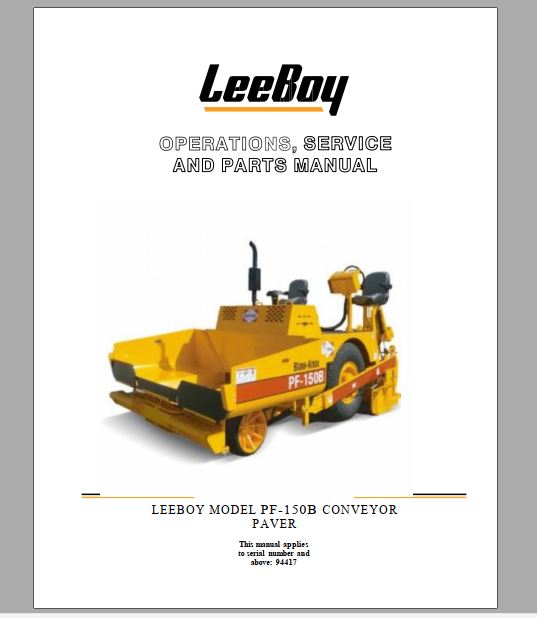 MANUAL DE SERVIÇOS E CATALOGO DE PEÇAS PDF PAVIMENTADORA PF-150B - LEEBOY