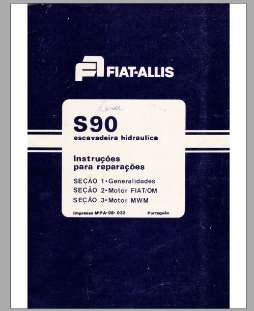 MANUAL DE INSTRUÇOES PARA REPAROS PDF ESCAVADEIRA HIDRÁULICA S90 - FIATALLIS