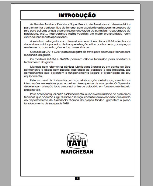 MANUAL DE INSTRUÇÕES PDF GRADES ARADORAS GAP, GASP - TATU MARCHESAN