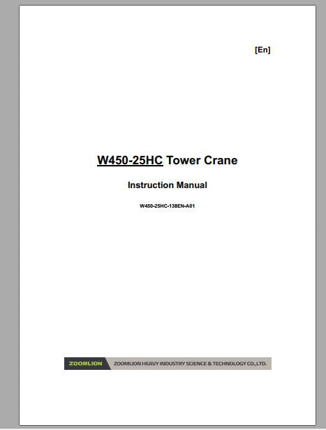 MANUAL DE INSTRUÇÕES PDF GUINDASTE DE TORRE W450-25HC - ZOOMLION