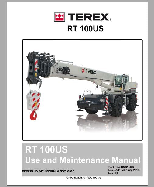 MANUAL DE OPERAÇÃO E MANUTENÇÃO PDF GUINDASTE RT 100US - TEREX