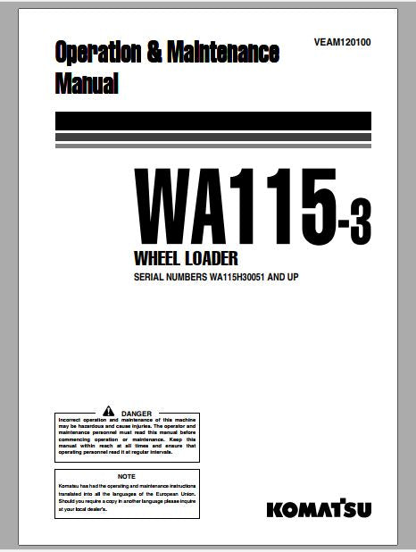 MANUAL DE OPERAÇÃO E MANUTENÇÃO PDF PÁ CARREGADEIRA WA115-3 - KOMATSU