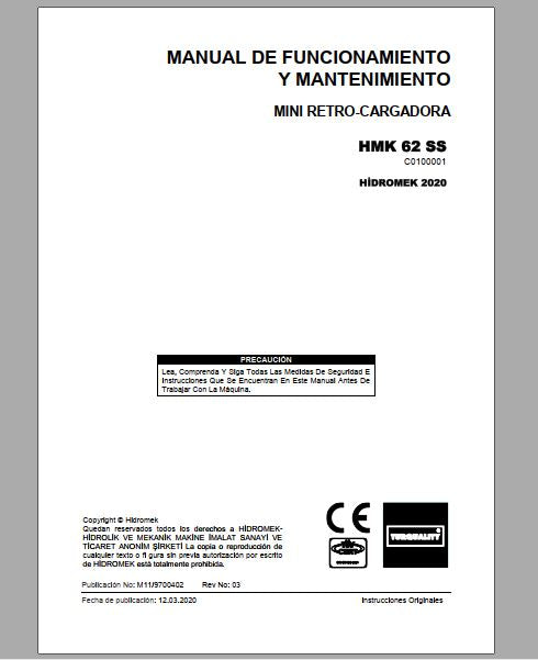 MANUAL DE OPERAÇÃO E MANUTENÇÃO PDF RETROESCAVADEIRA HMK 62 SS - HIDROMEK