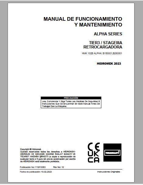 MANUAL DE OPERAÇÃO E MANUTENÇÃO PDF RETROESCAVADEIRA HMK 102B ALPHA 2023 - HIDROMEK