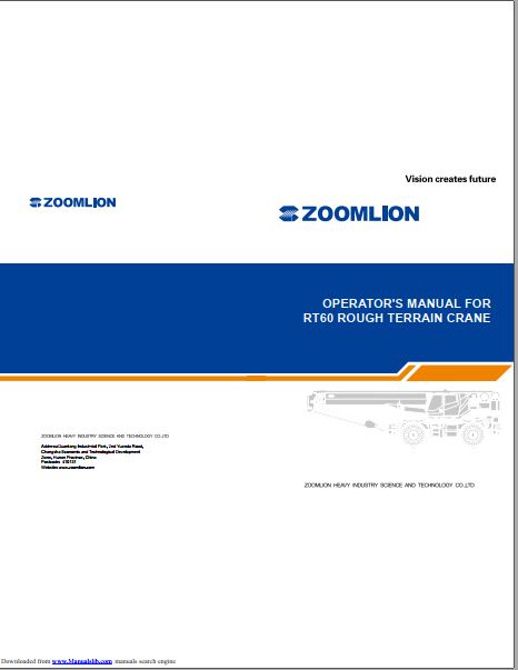 MANUAL DE OPERAÇÃO PDF GUINDASTE RT60 - ZOOMLION