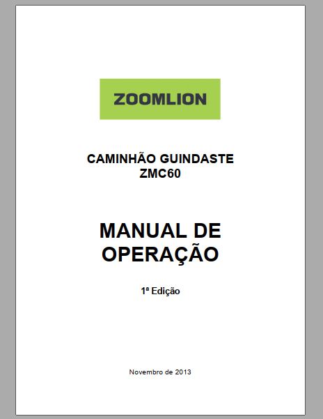 MANUAL DO OPERAÇÃO PDF CAMINHÃO GUINDASTE ZMC60 - ZOOMLION