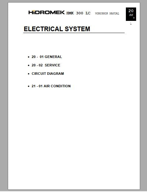 MANUAL DE SERVIÇOS DE OFICINA ELÉTRICO PDF HMK 300LC-3 - HIDROMEK
